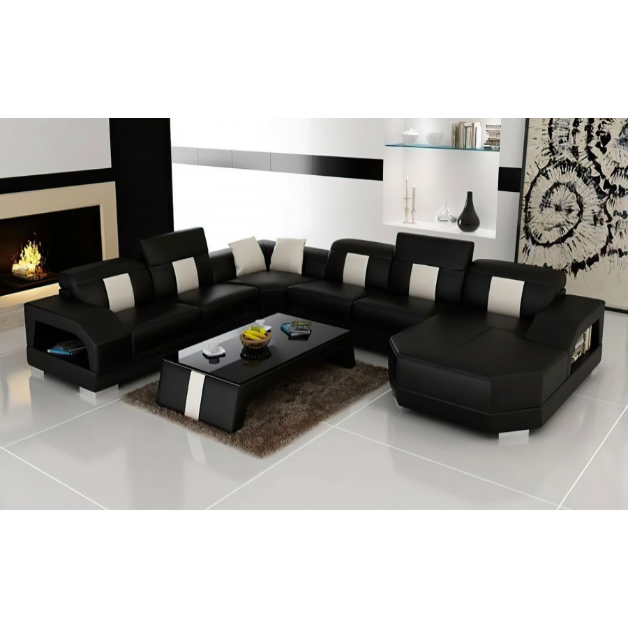 Jubilee Bozeman Left Hand Facing Sectional with Shape Chaise - Black/White, Bonded Leather