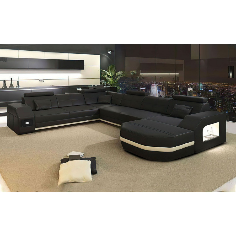 Jubilee Bolinger Left Hand Facing Sectional with Storage - Black/White, Bonded Leather