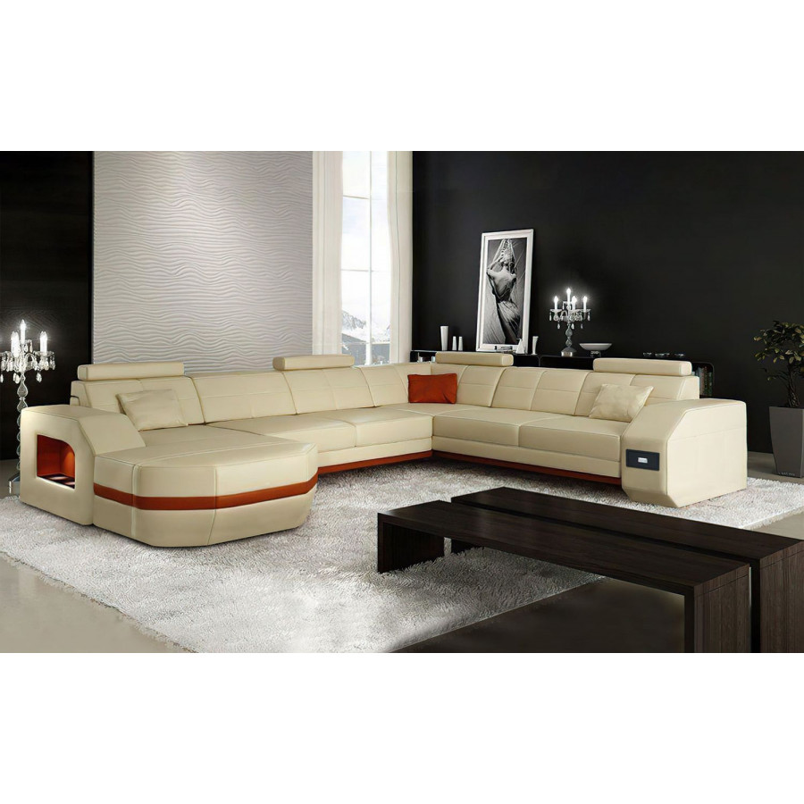 Jubilee Bolinger Left Hand Facing Sectional with Storage - Beige/Orange, Bonded Leather