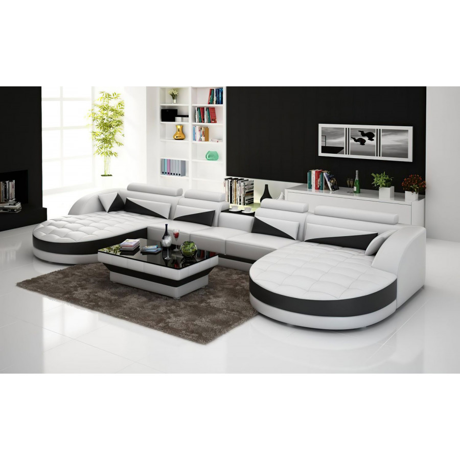 Jubilee Geode Sectional with Shape Chaise - White/Black, Bonded Leather
