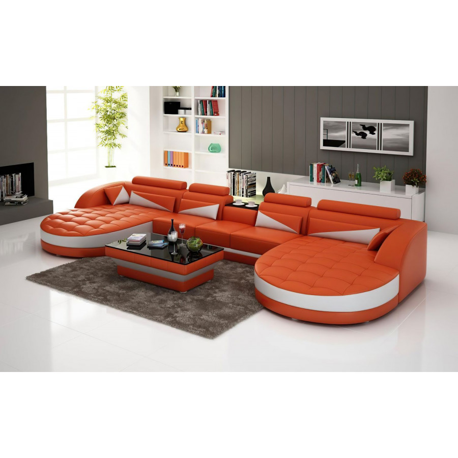 Jubilee Geode Sectional with Shape Chaise - Orange/White, Bonded Leather