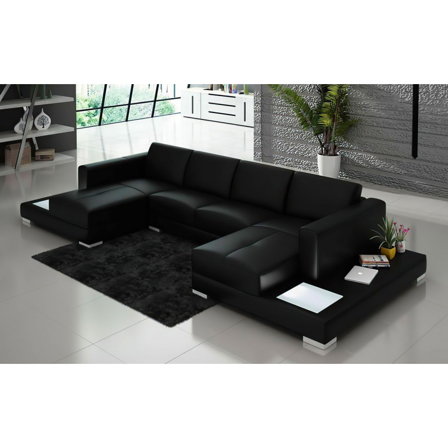 Jubilee Corbin Sectional with Led - Black, Bonded Leather