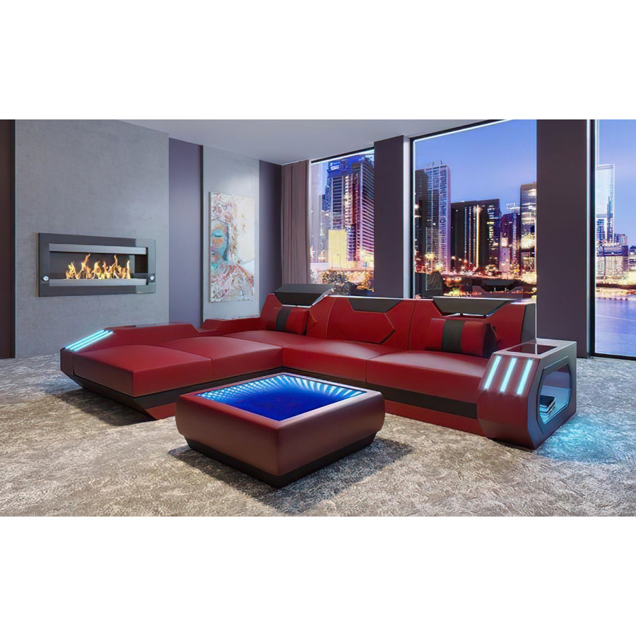 Jubilee Sahara Small Left Hand Facing Sectional with Chaise - Red/Black, Top Grain Italian Leather
