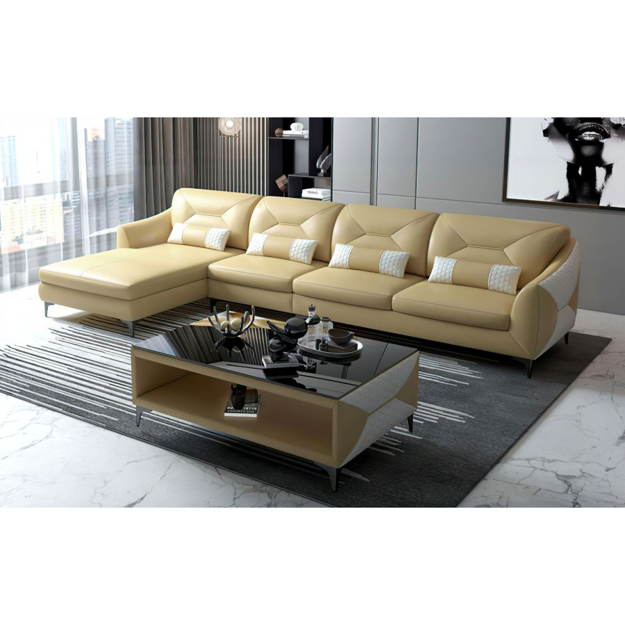 Jubilee Bysic Small Left Hand Facing Sectional with Chaise - Beige/White, Top Grain Italian Leather