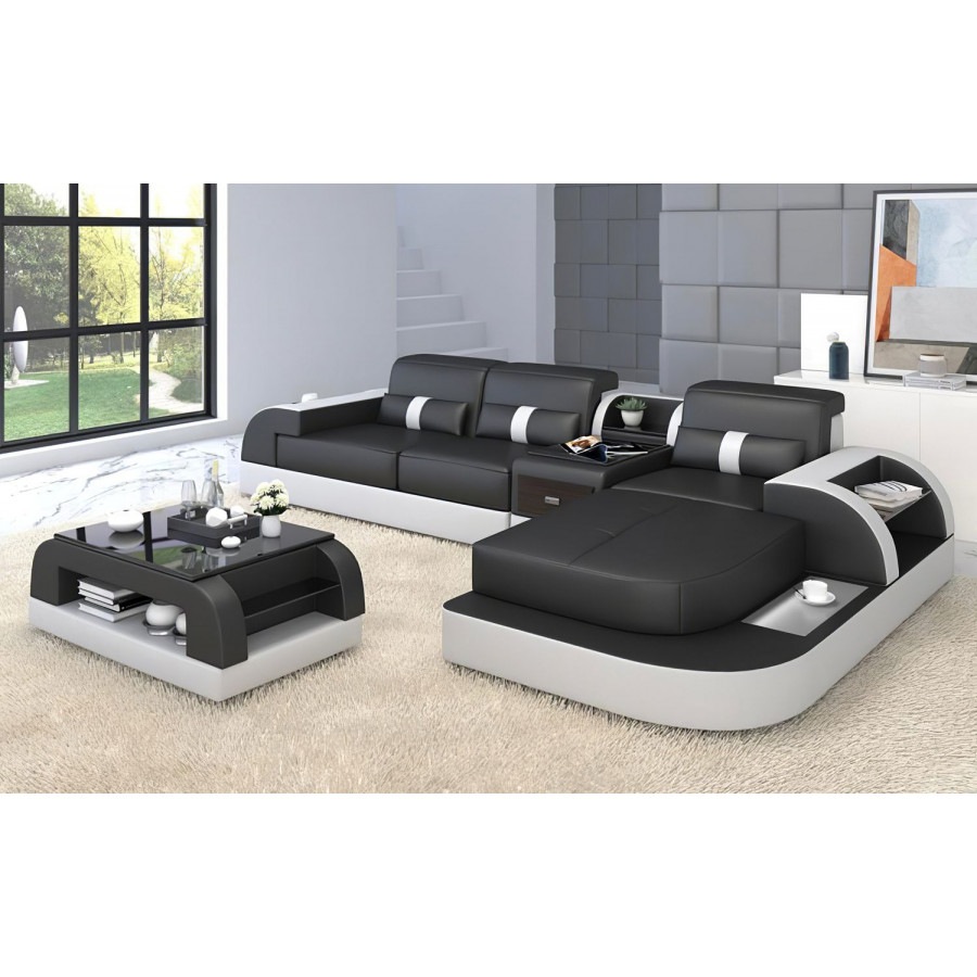 Jubilee Piliu Small Right Hand Facing Sectional with Chaise - Black/White, Bonded Leather
