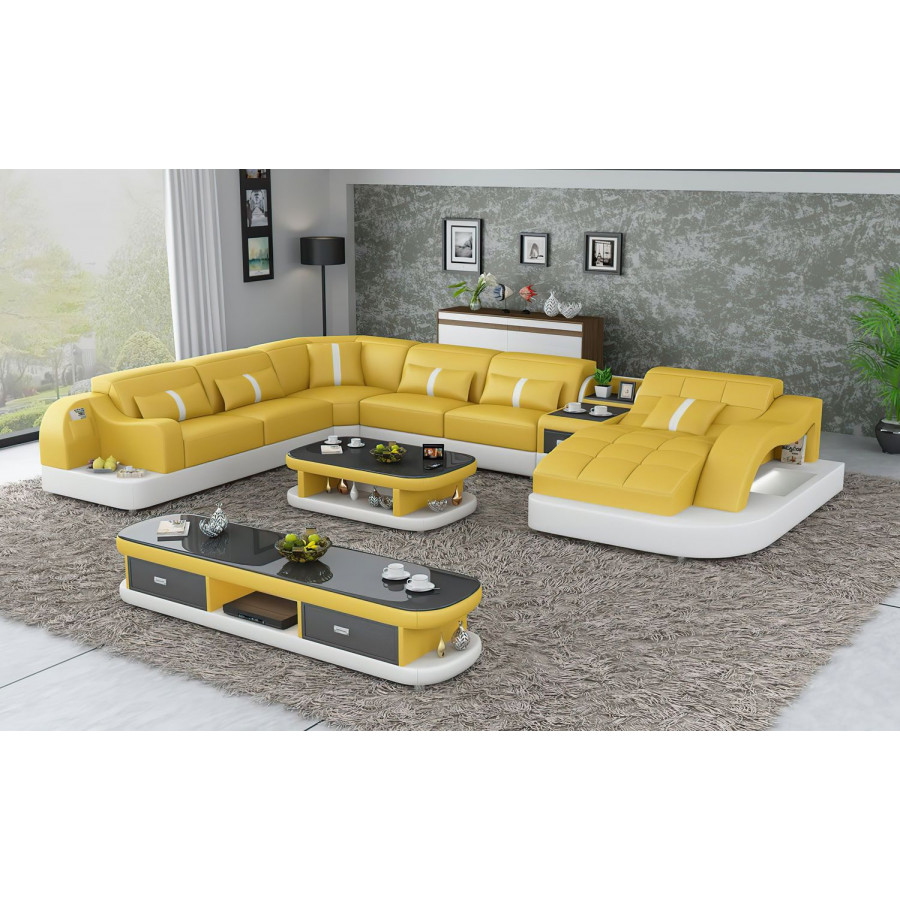 Jubilee Reversible Corner Right Hand Facing Sectional with Led - Yellow/White, Bonded Leather