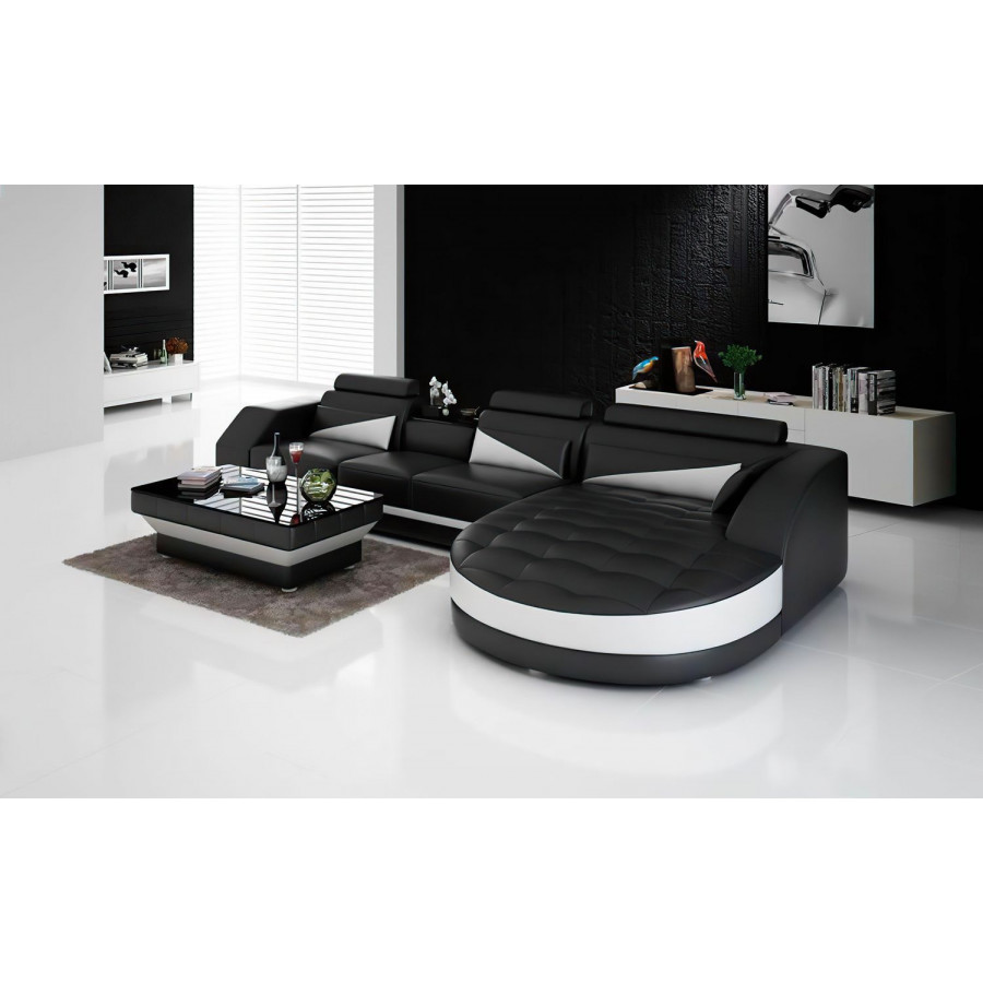 Jubilee Skye Right Hand Facing Sectional with Shape Chaise - Black/White, Bonded Leather