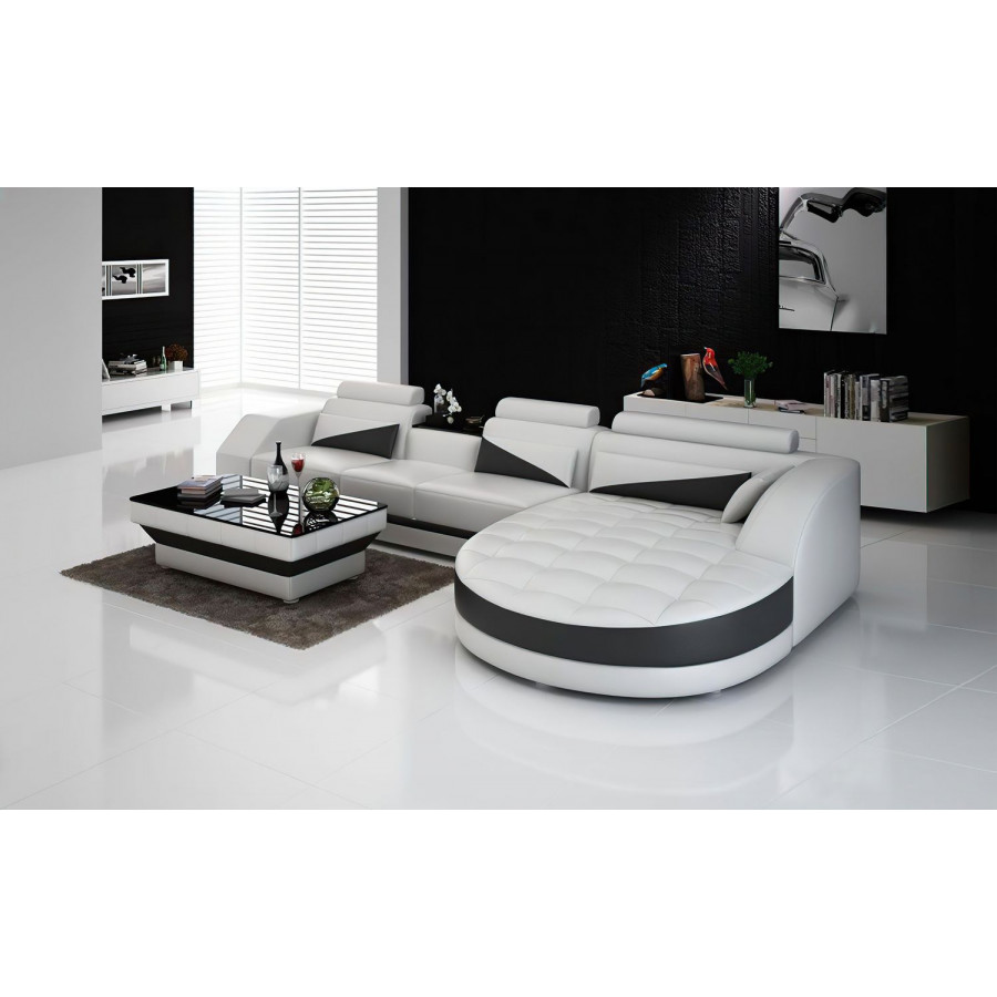 Jubilee Skye Right Hand Facing Sectional with Shape Chaise - White/Black, Bonded Leather