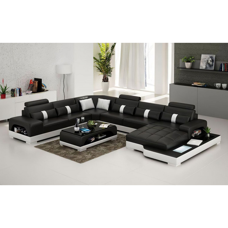 Jubilee Mequon Large Right Hand Facing Sectional with Leds - Black/White, Bonded Leather