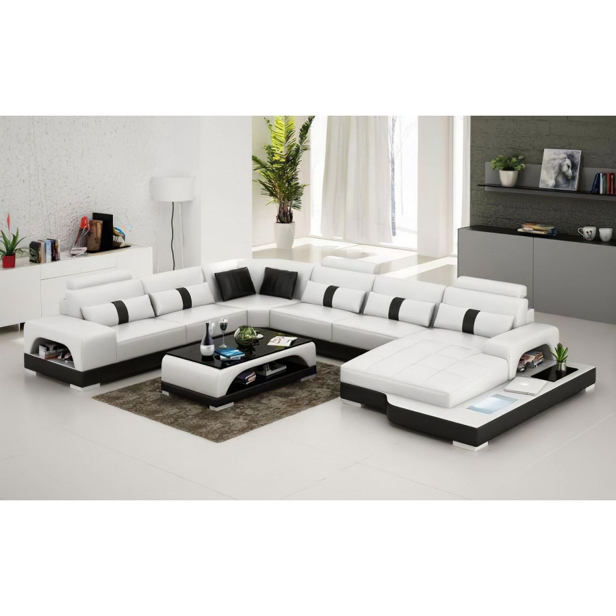 Jubilee Mequon Large Right Hand Facing Sectional with Leds - White/Black, Bonded Leather