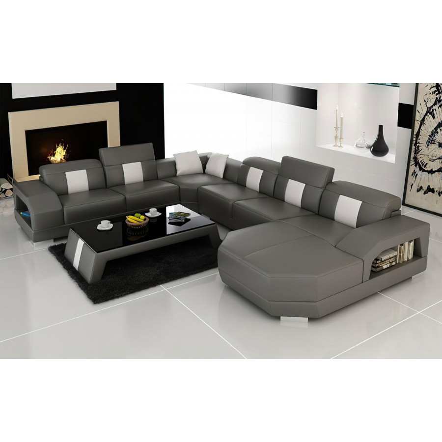 Jubilee Bozeman Right Hand Facing Sectional with Shape Chaise - Gray/White, Bonded Leather