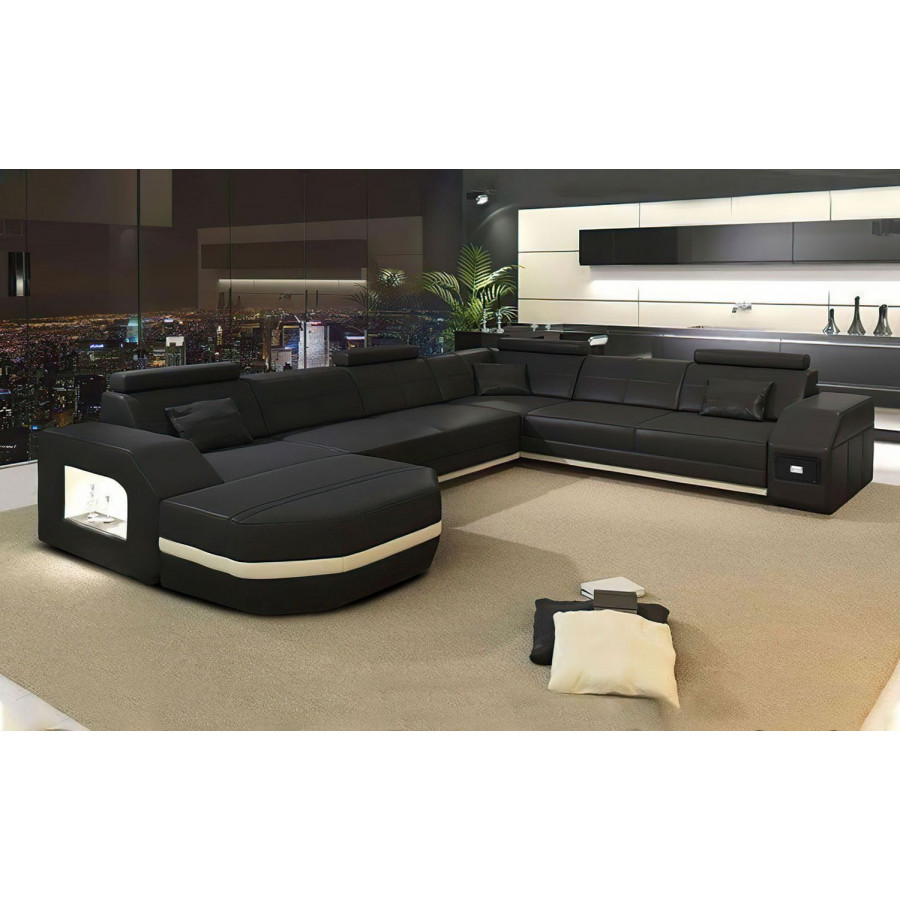 Jubilee Bolinger Right Hand Facing Sectional with Storage - Black/White, Bonded Leather