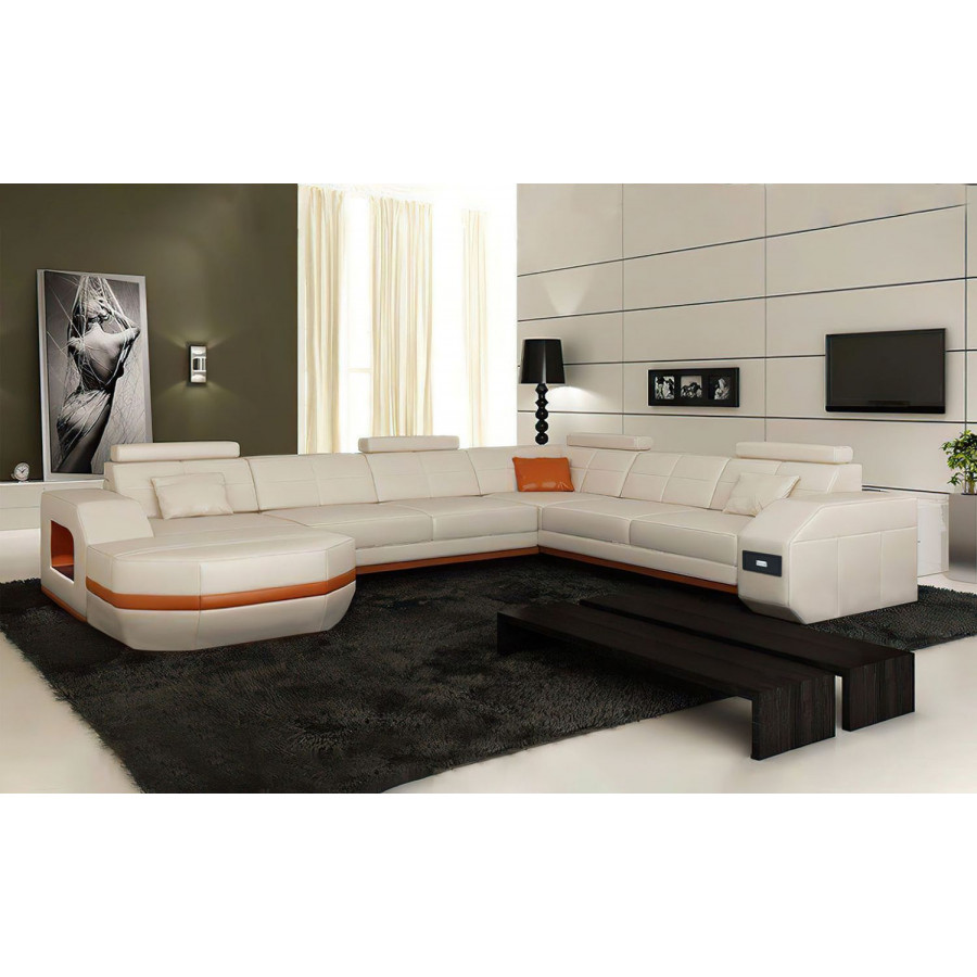 Jubilee Bolinger Right Hand Facing Sectional with Storage - White/Orange, Bonded Leather