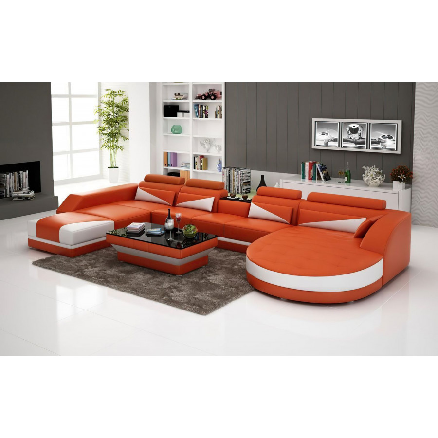 Jubilee Lilo Right Hand Facing Sectional with Shape Chaise - Orange/White, Bonded Leather