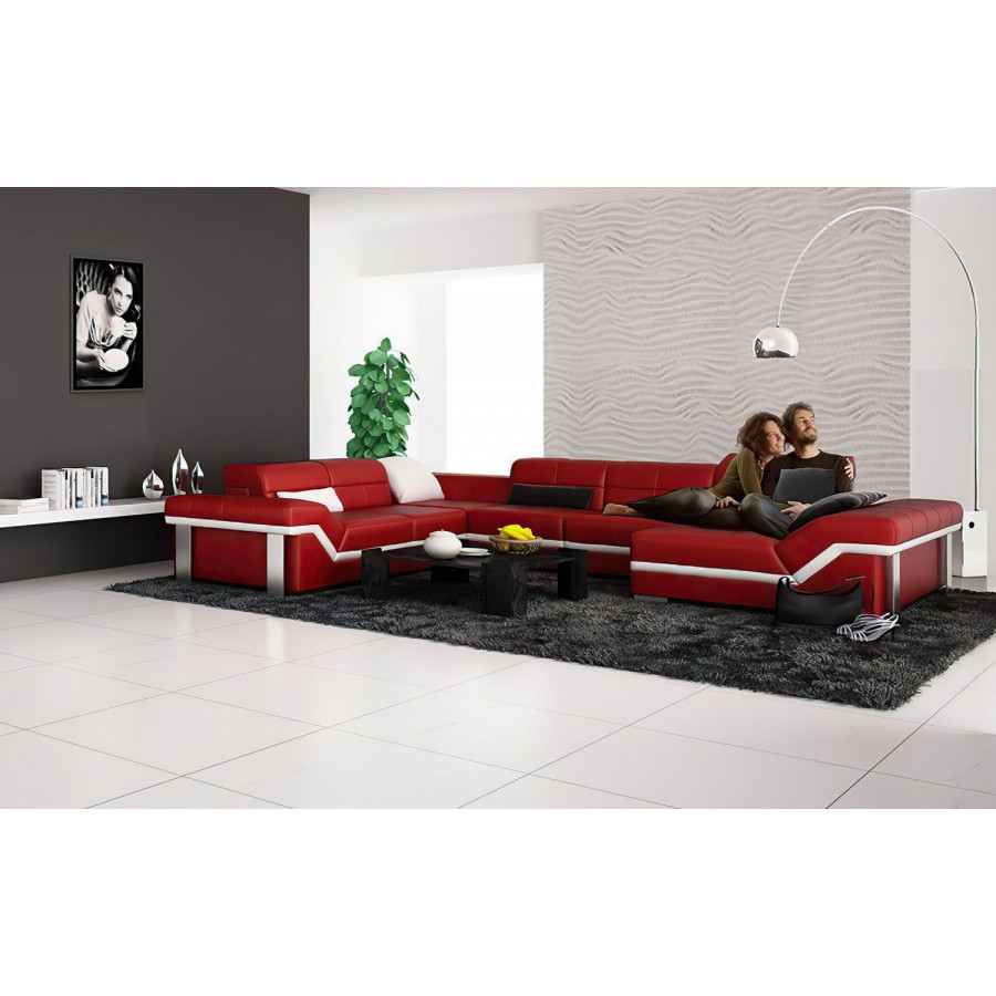 Jubilee Pivot Large Right Hand Facing Sectional with Adjustable Headrest - Red/White, Bonded Leather