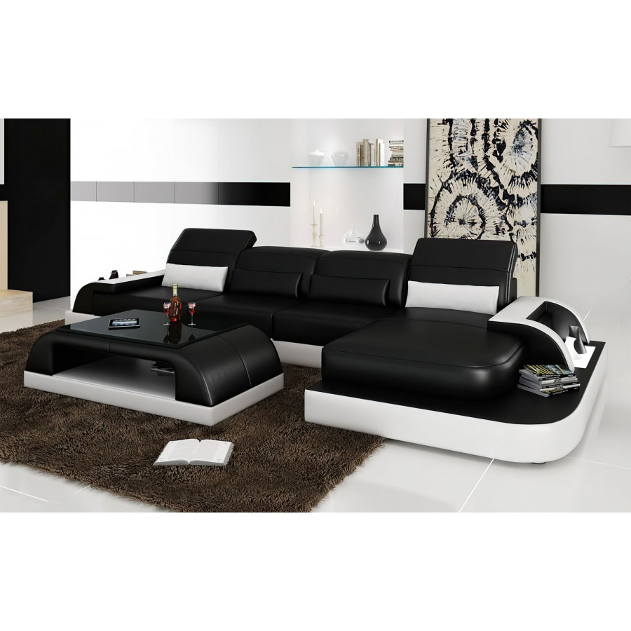 Jubilee Brosnan Right Hand Facing Sectional with Led - Black/White, Bonded Leather