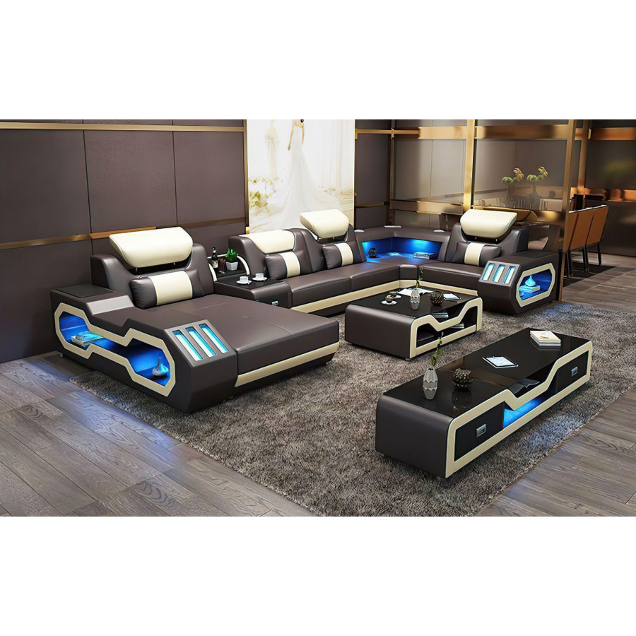 Jubilee Bigelow Right Hand Facing Sectional with USB Charger - Black/White, Bonded Leather
