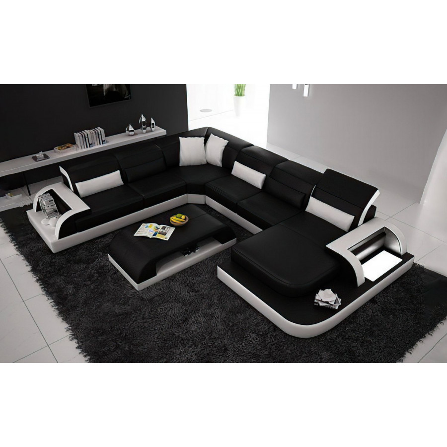 Jubilee Molinaro Right Hand Facing Sectional with Adjustable Headrest - Black/White, Bonded Leather