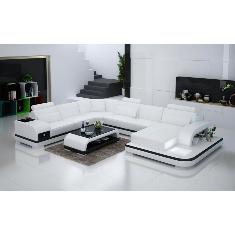 Jubilee Everly Right Hand Facing Sectional with Leds - White/Black, Bonded Leather