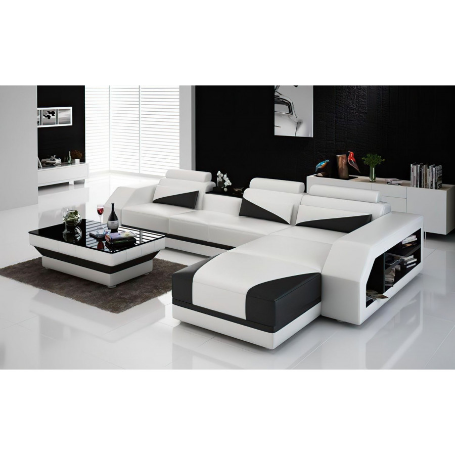 Jubilee Kopp Right Hand Facing Sectional with Storage - White/Black, Bonded Leather