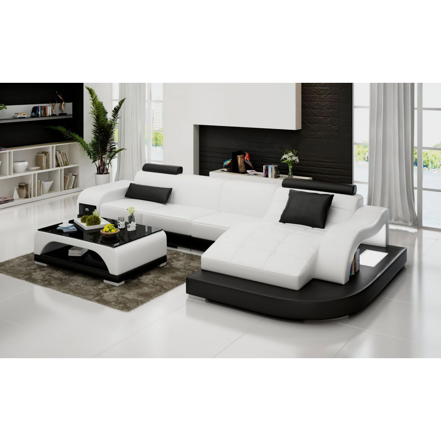 Jubilee Occasional Small Right Hand Facing Sectional with Adjustable Headrest - White/Black, Bonded Leather