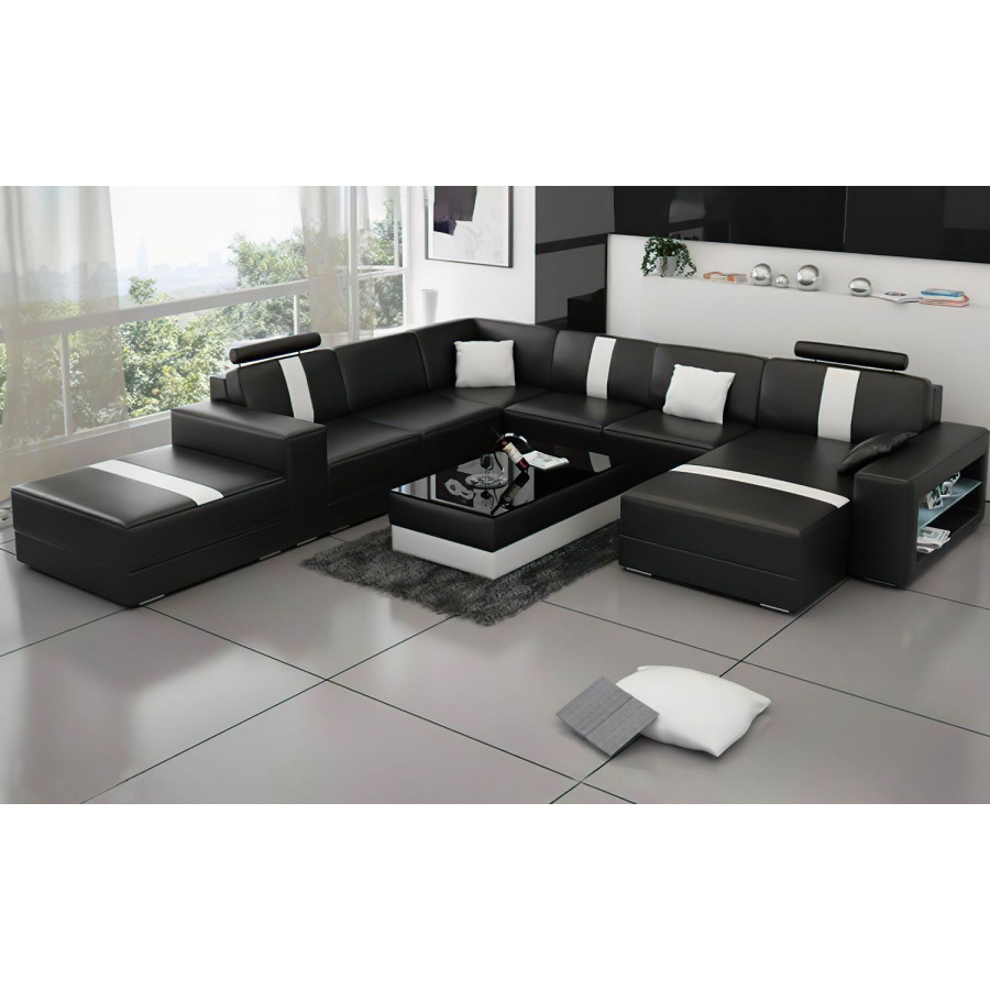 Jubilee Hemet Right Hand Facing Sectional with Chaise - Black/White, Bonded Leather