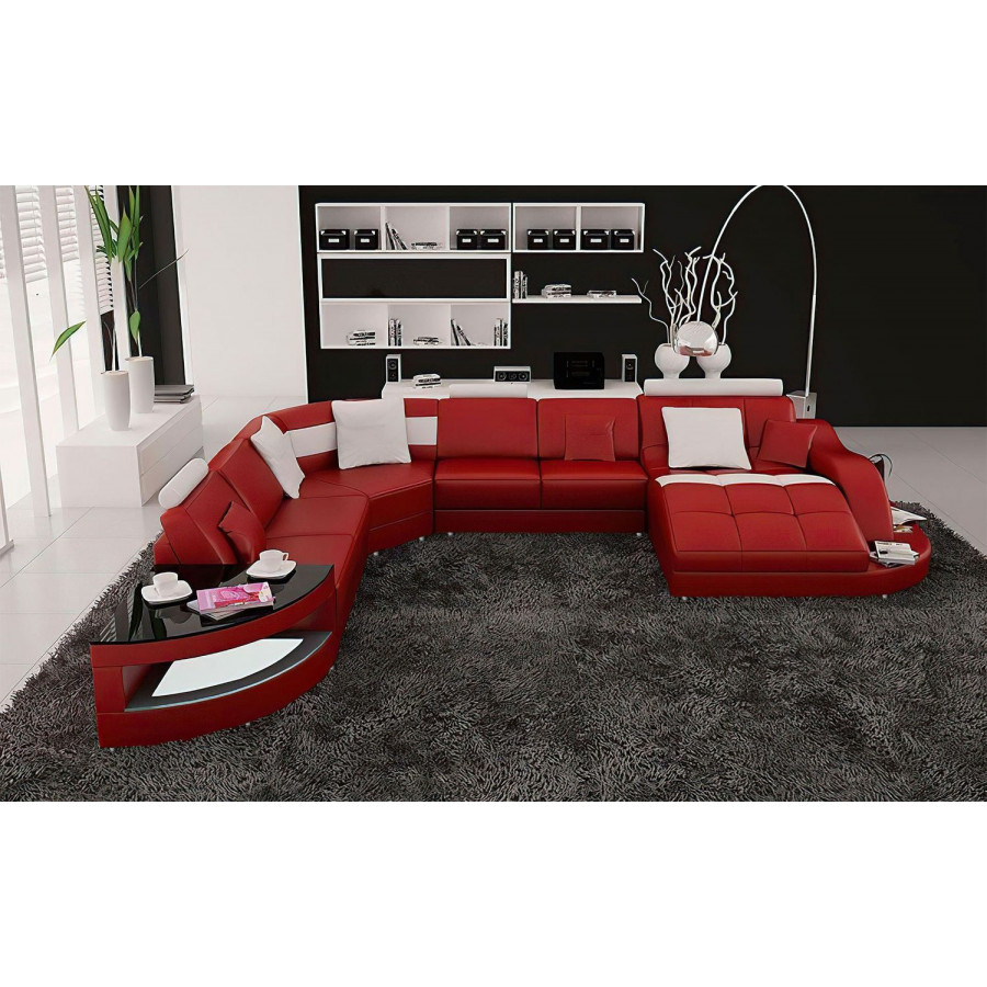 Jubilee Navasota Large Right Hand Facing Sectional with Shape Chaise - Red/White, Bonded Leather