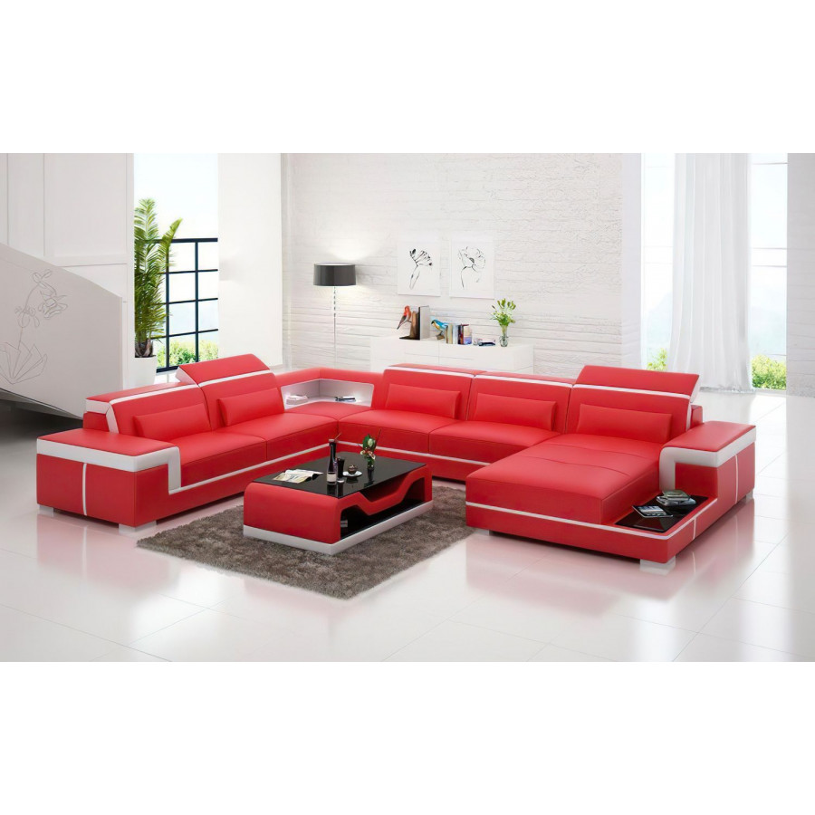 Jubilee Perrault Right Hand Facing Sectional with Adjustable Headrest - Red/White, Bonded Leather