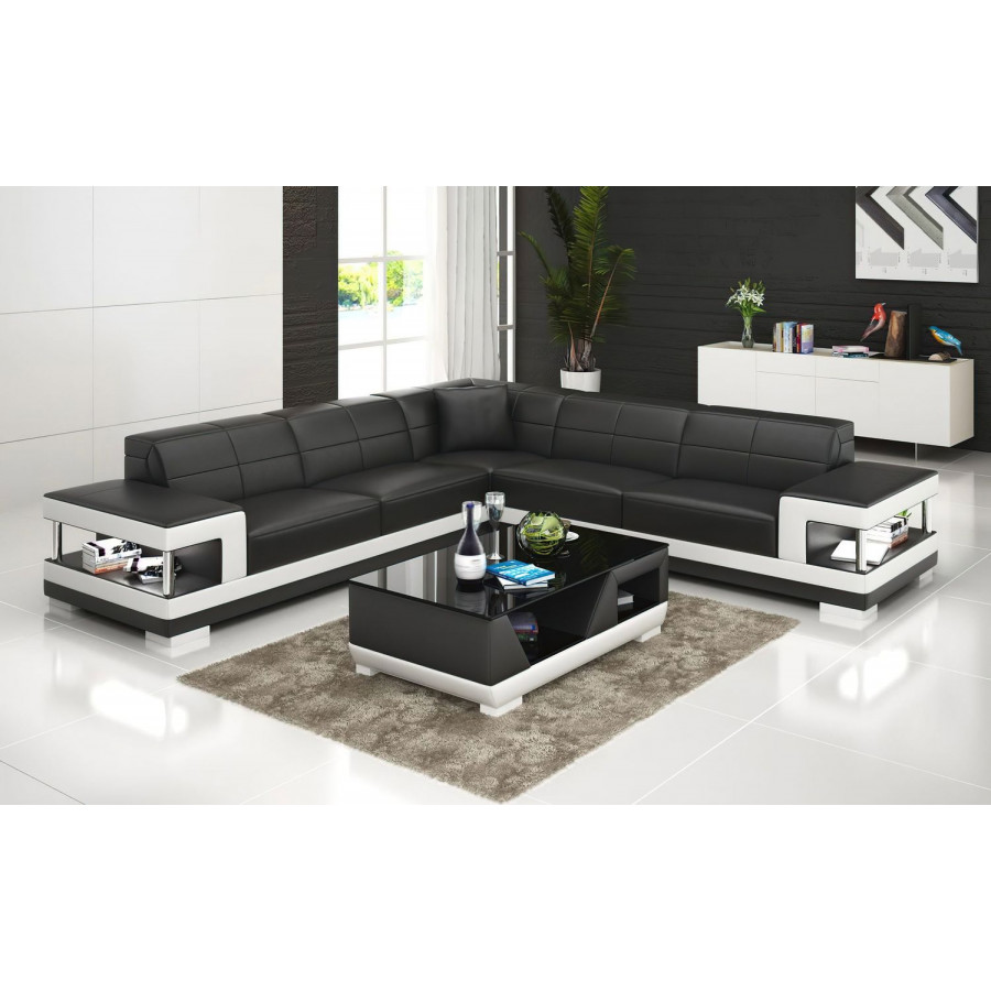 Jubilee Winscombe Modern Sectional with Storage - Black/White, Bonded Leather