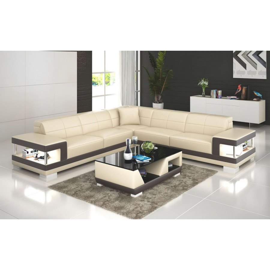 Jubilee Winscombe Modern Sectional with Storage - Beige/Dark Brown, Bonded Leather