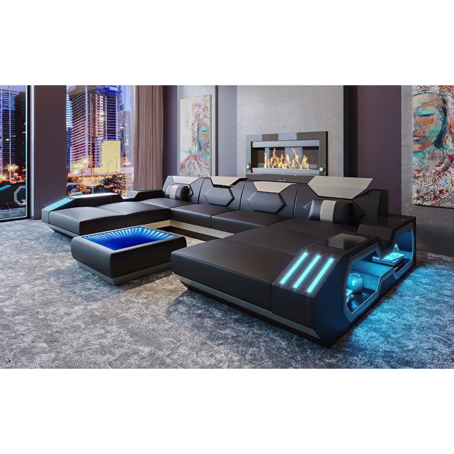 Jubilee Sahara Xl Sectional with Side Storage - Black/White, Bonded Leather