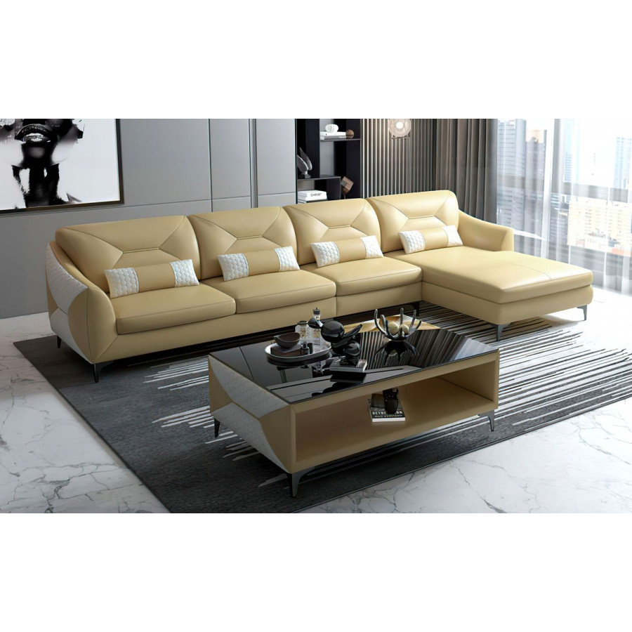 Jubilee Bysic Small Right Hand Facing Sectional with Chaise - Beige/White, Bonded Leather