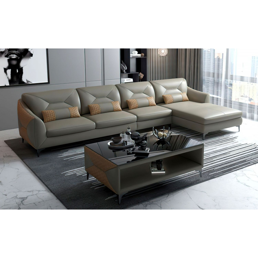 Jubilee Bysic Small Right Hand Facing Sectional with Chaise - Gray/Tan, Bonded Leather