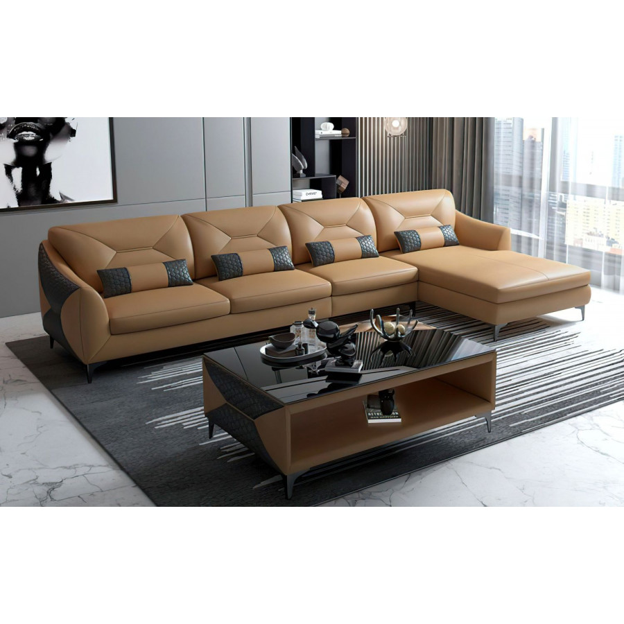Jubilee Bysic Small Right Hand Facing Sectional with Chaise - Brown/Gray, Bonded Leather