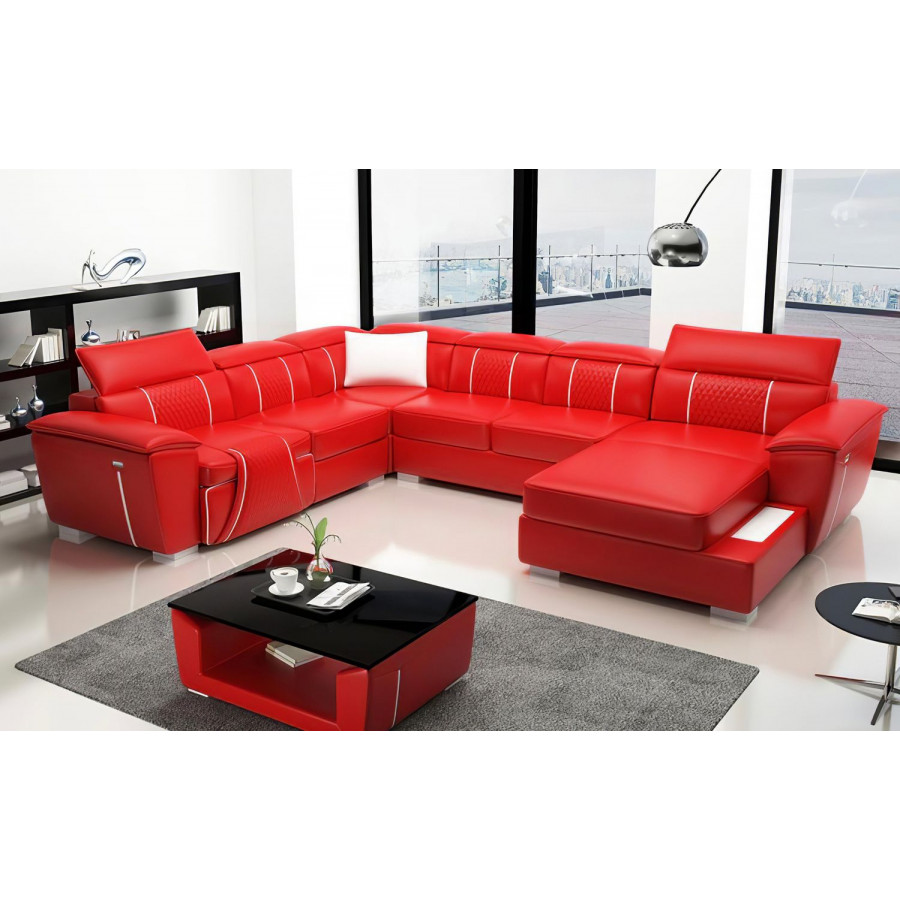 Jubilee Uli Modern U-Shape Right Hand Facing Sectional - Red/White, Bonded Leather