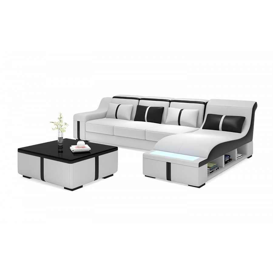 Jubilee Lisa Small Right Hand Facing Sectional with Arched Shape Chaise - White/Black, Bonded Leather