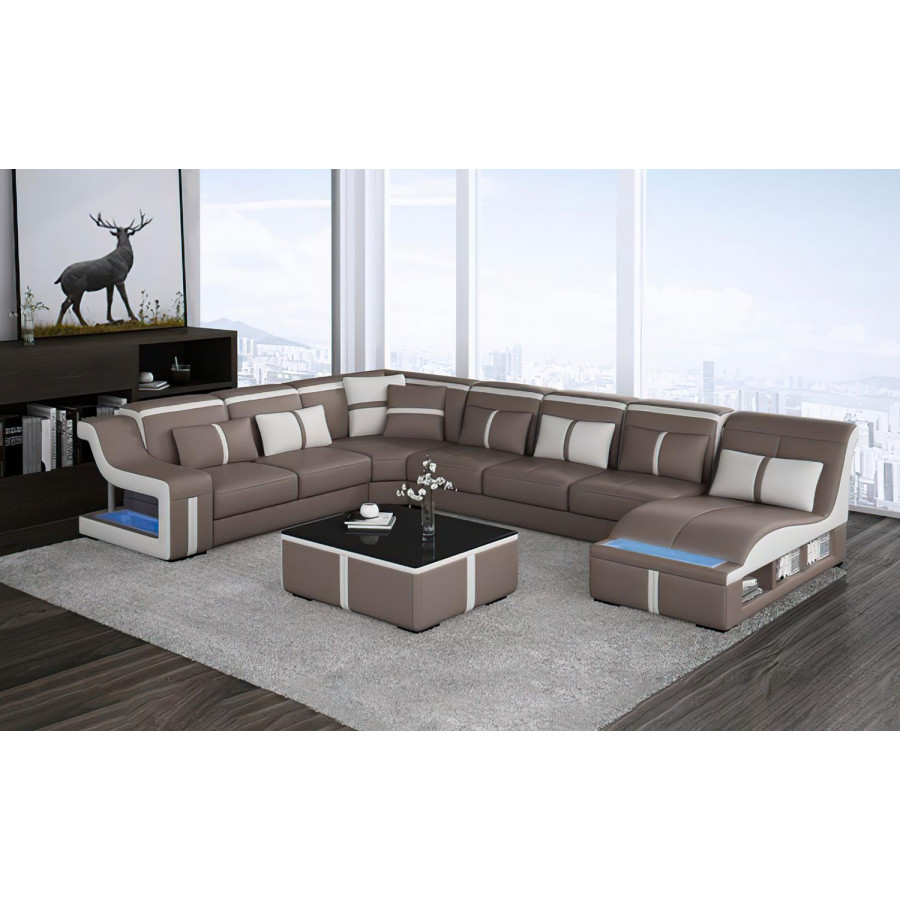 Jubilee Lisa Modern U-Shape Right Hand Facing Sectional - Gray/White, Bonded Leather