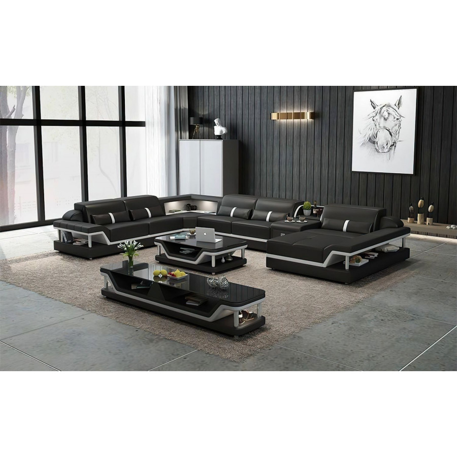 Jubilee Bewley Modern Right Hand Facing Sectional with Storage - Black/White, Bonded Leather