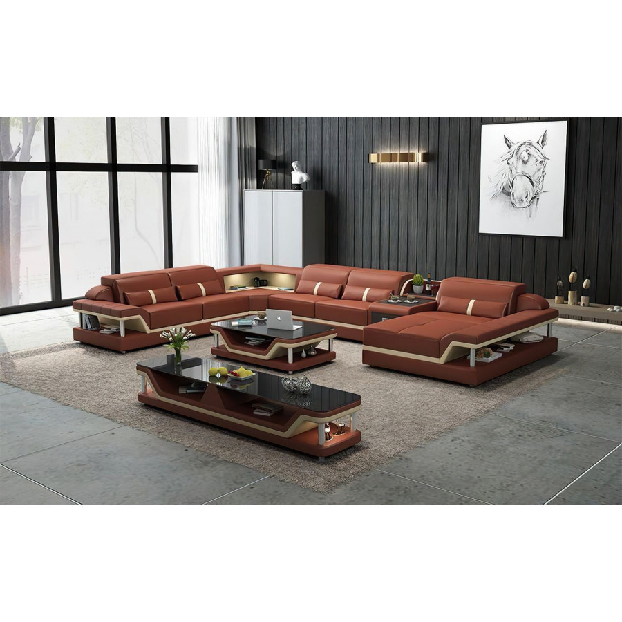 Jubilee Bewley Modern Right Hand Facing Sectional with Storage - Brown/Beige, Bonded Leather