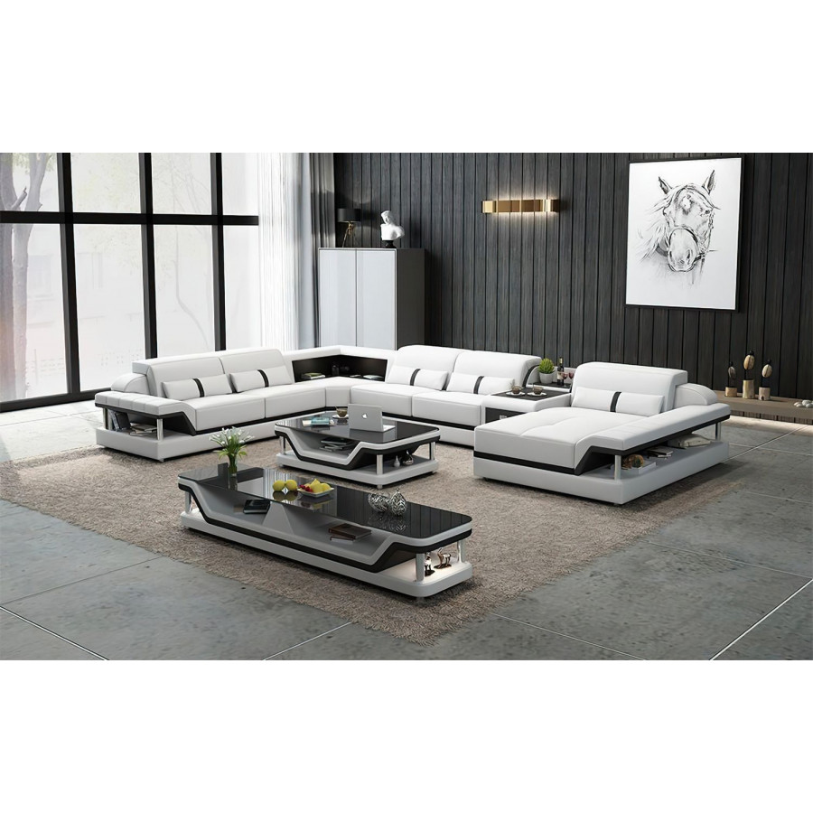 Jubilee Bewley Modern Right Hand Facing Sectional with Storage - White/Black, Top Grain Italian Leather