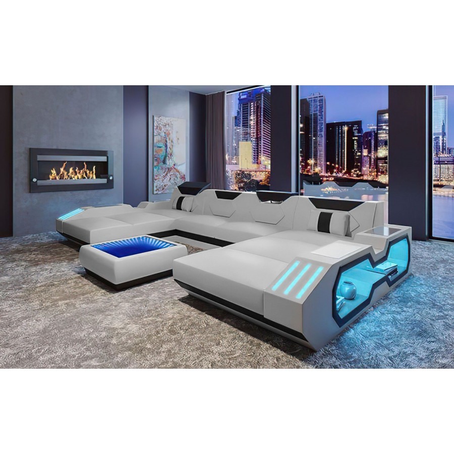 Jubilee Sahara Xl Sectional with Side Storage - Gray/Black, Top Grain Italian Leather