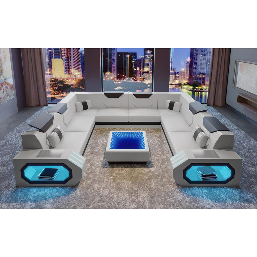 Jubilee Sahara U-Shape Sectional - Gray/Black, Top Grain Italian Leather