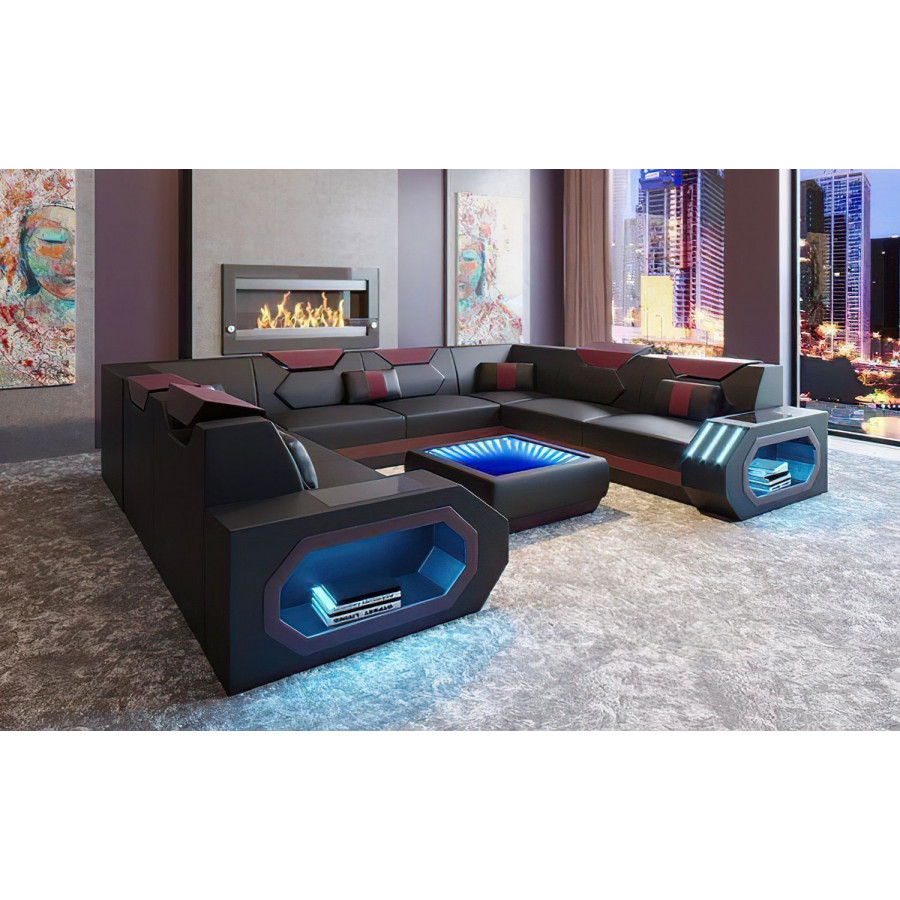 Jubilee Sahara U-Shape Sectional - Black/Purple, Top Grain Italian Leather