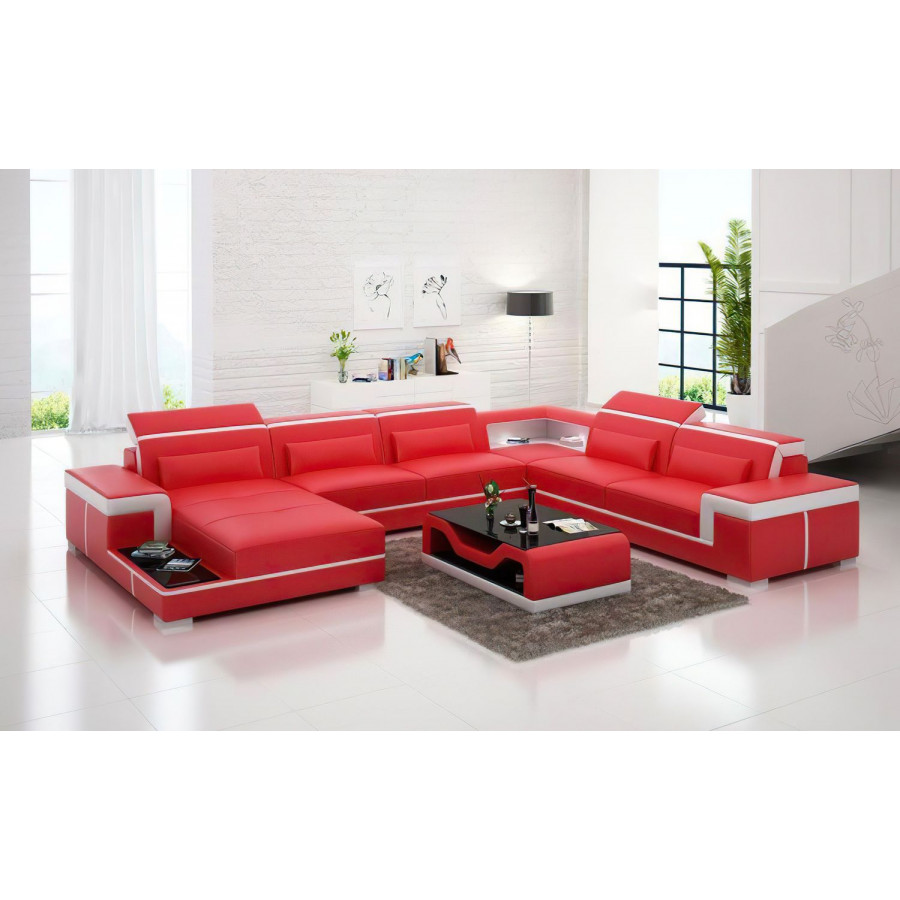 Jubilee Perrault Left Hand Facing Sectional with Adjustable Headrest - Red/White, Top Grain Italian Leather