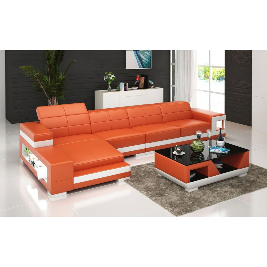 Jubilee Zakary Left Hand Facing Sectional with Storage - Orange/White, Top Grain Italian Leather