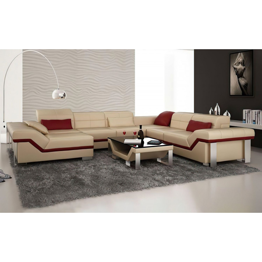 Jubilee Pivot Large Left Hand Facing Sectional with Adjustable Headrest - Beige/Red, Top Grain Italian Leather