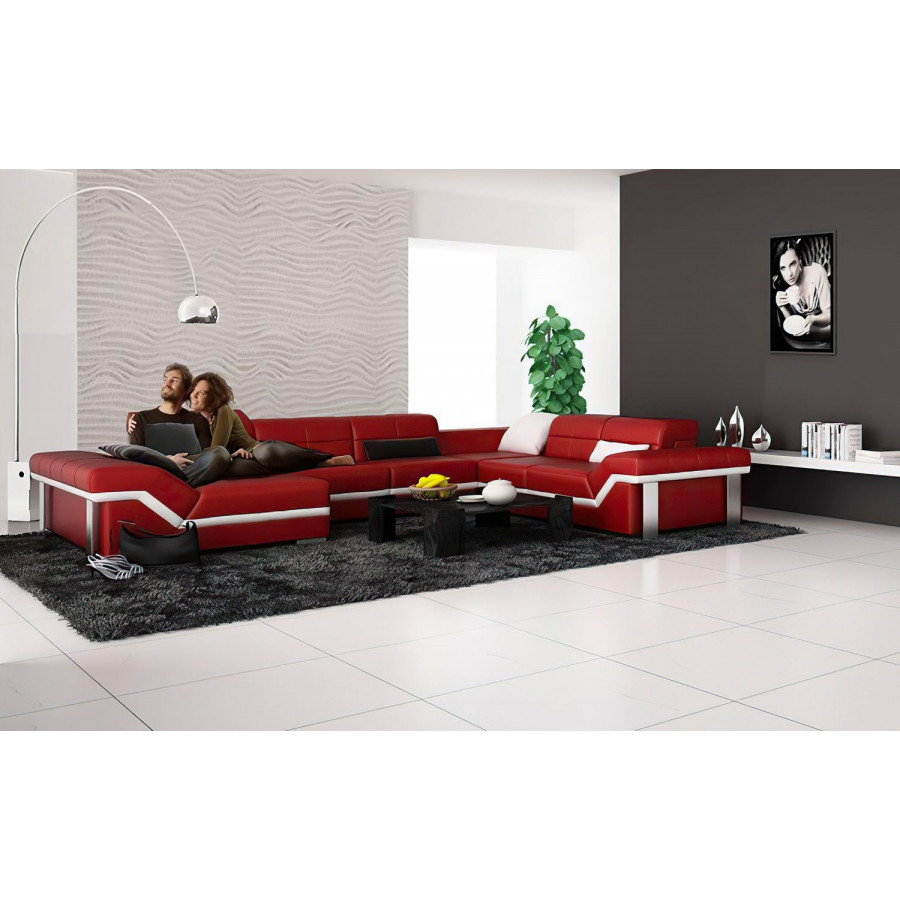 Jubilee Pivot Large Left Hand Facing Sectional with Adjustable Headrest - Red/White, Top Grain Italian Leather