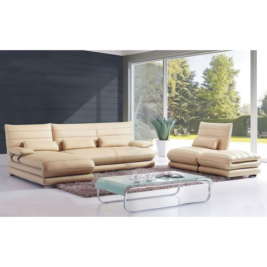 Jubilee Montgomery Left Hand Facing Sectional with Ottoman - Beige, Top Grain Italian Leather
