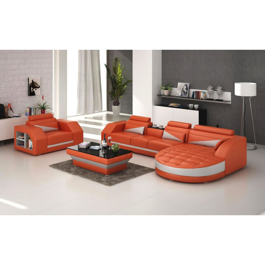 Jubilee Lonsdale Right Hand Facing Sectional with Shape Chaise - Orange/White, Top Grain Italian Leather