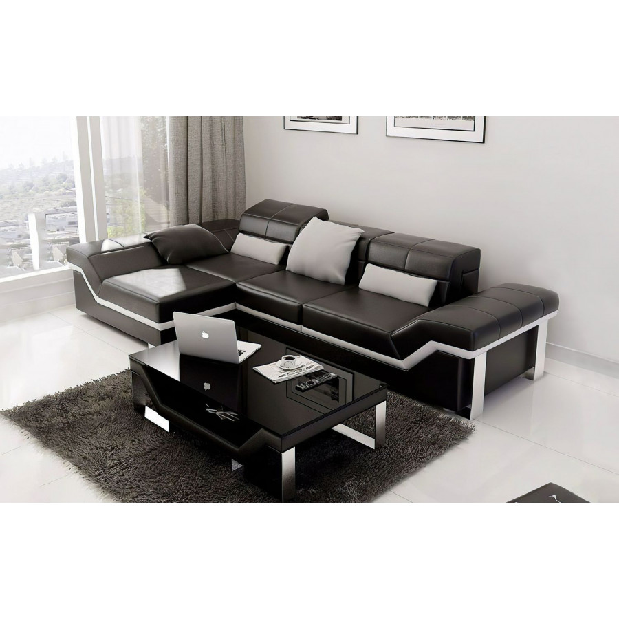 Jubilee Gracia Left Hand Facing Sectional Sofa with Chaise - Black/White, Top Grain Italian Leather